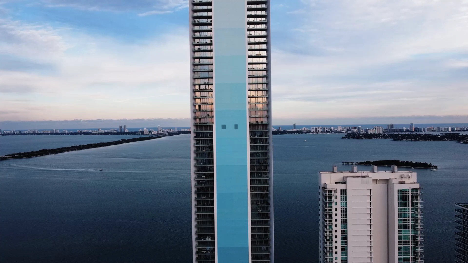 Missoni Baia tower on Biscayne Bay with the Miami skyline behind