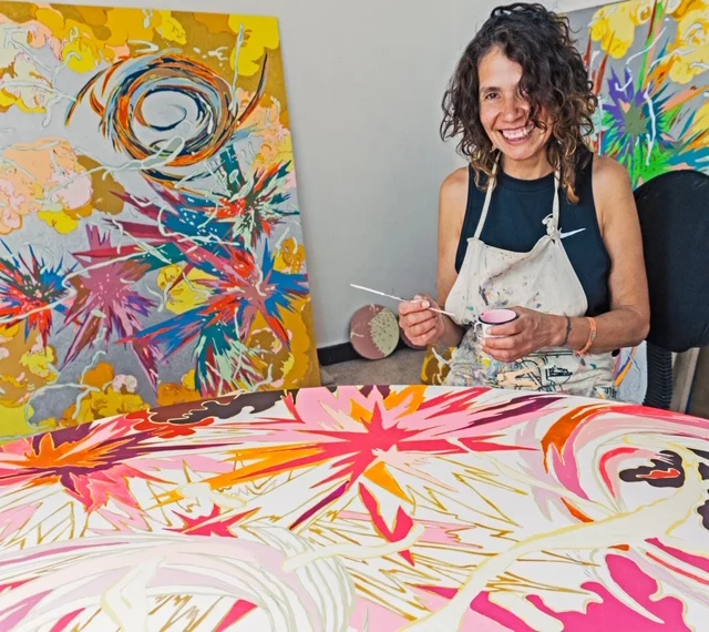 Fernanda Brunet painting in her studio in Mexico City