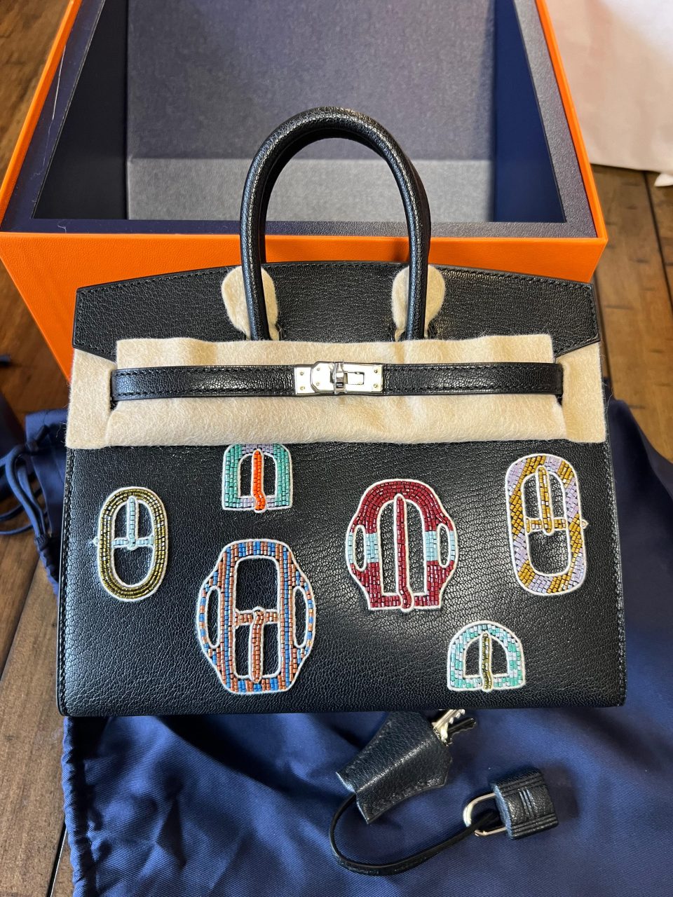 Birkin 20 Bouclerie Moderne Casaque Black Chevre Palladium