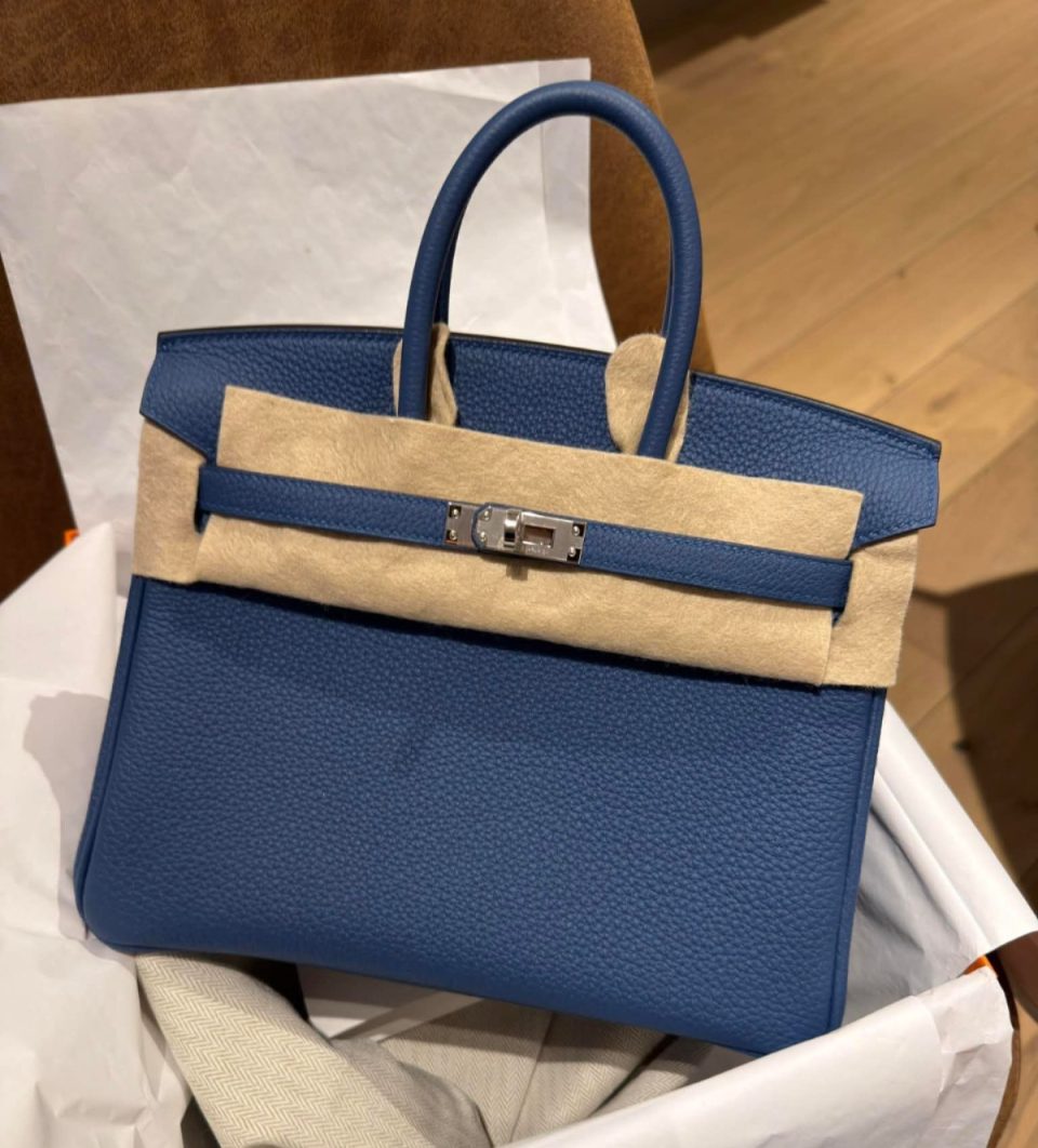Birkin 25 Blue Tie Togo Palladium