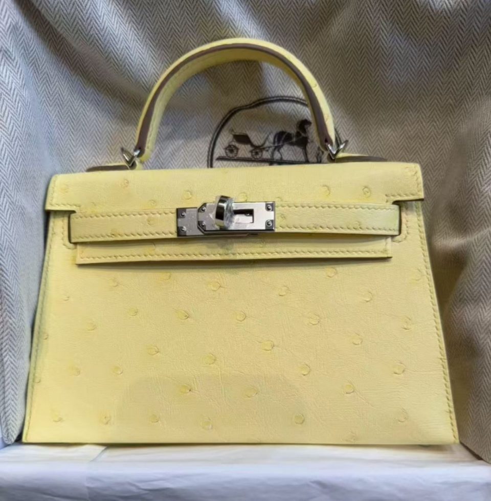 Kelly 20 Mini Limoncello Ostrich Palladium