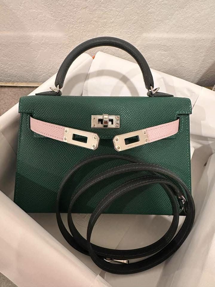 Kelly 20 Mini Tricolor Vert Moyen Mauve Pale Ardoise Epsom Palladium