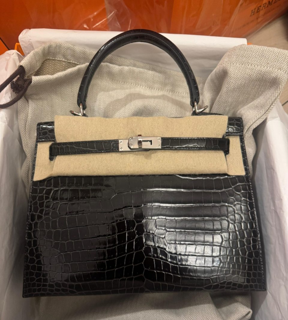 Kelly 25 Gris Graphite Porosus Crocodile Palladium