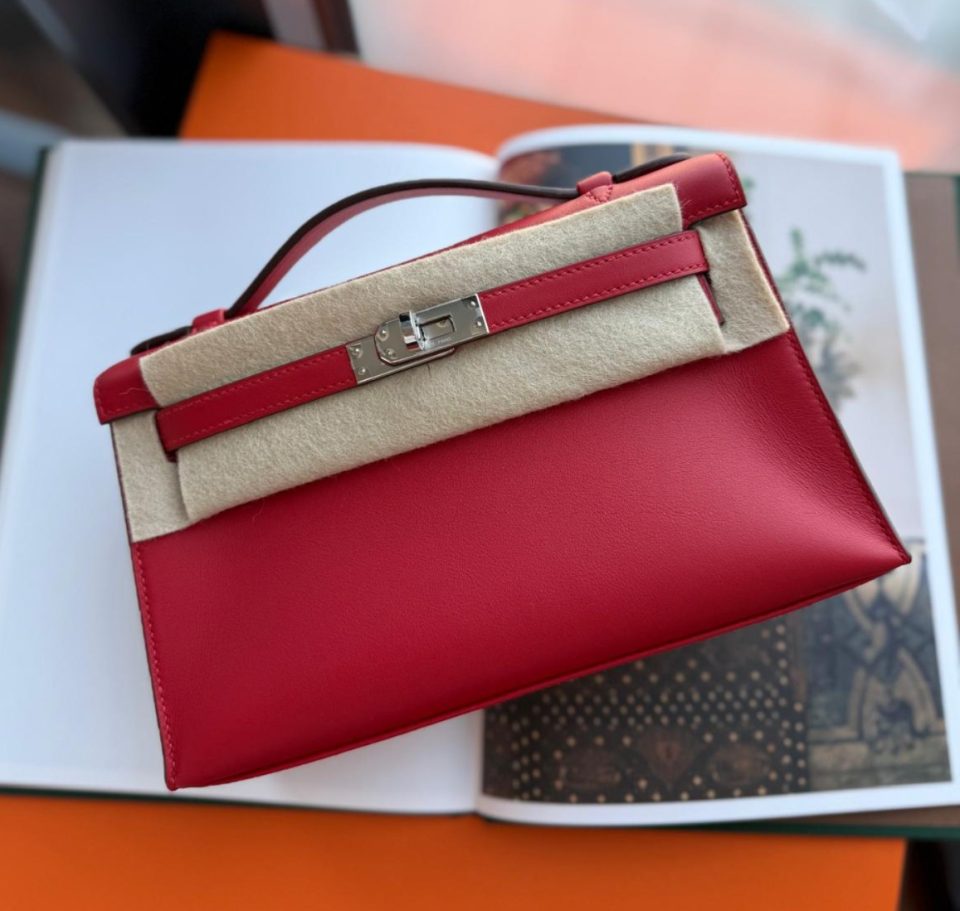Kelly Pochette Rouge Radieux Swift Palladium