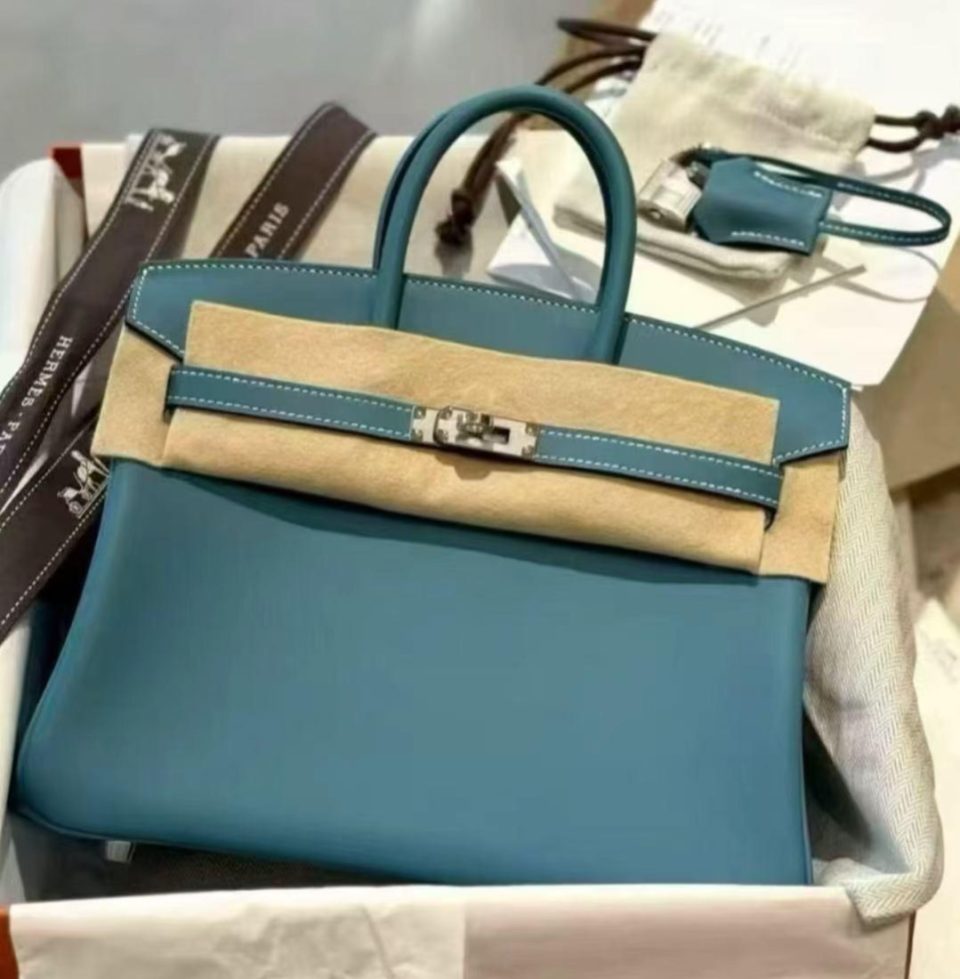 Birkin 25 Blue Jean Swift Palladium