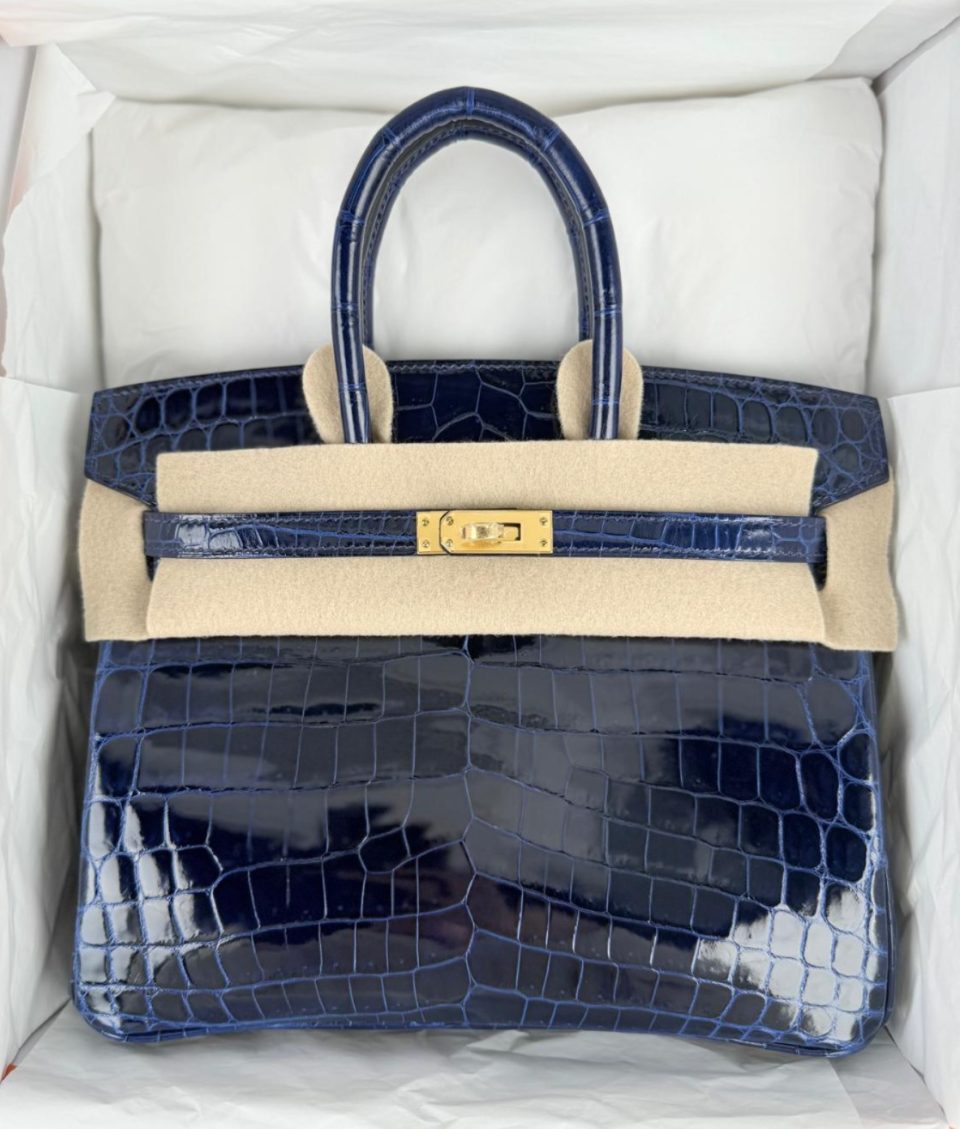 Birkin 25 Blue Sapphire Niloticus Crocodile Gold