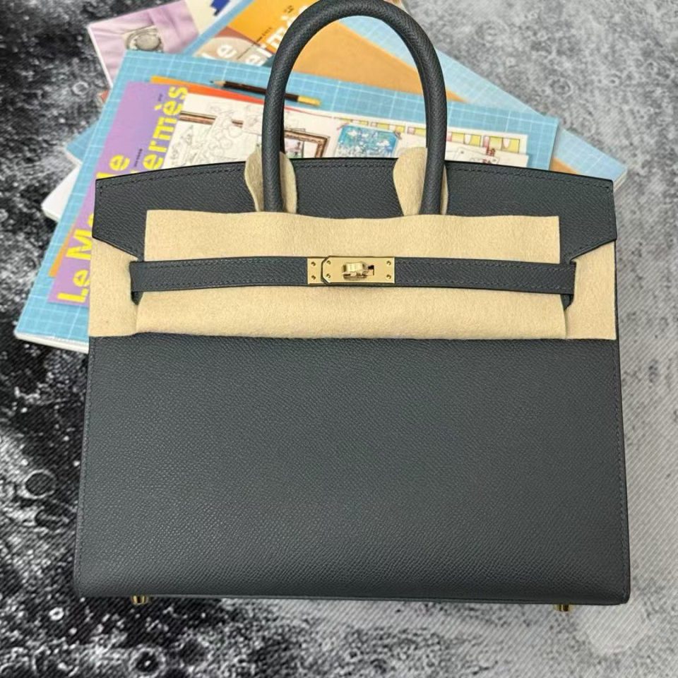 Birkin 25 Gris Misty Epsome Permabrass