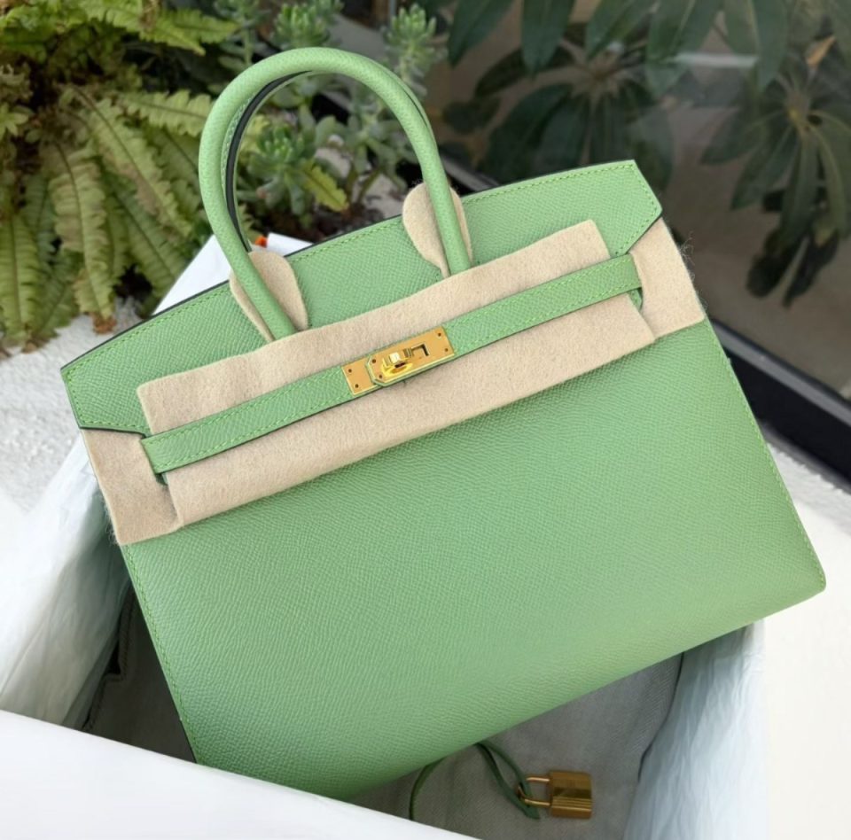 Birkin 25 Vert Criquet Epsom Gold