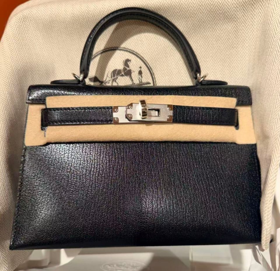 Kelly 20 Mini Black Chevre Palladium