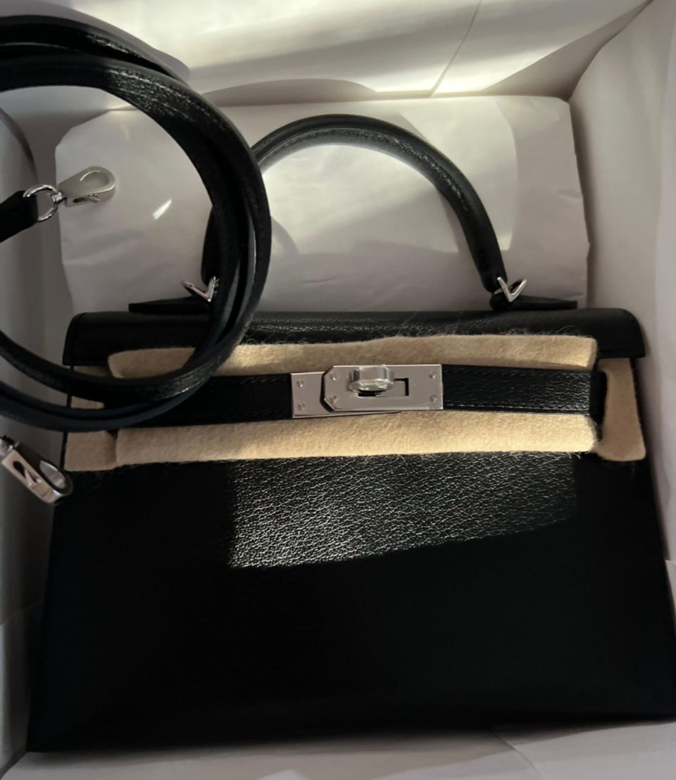 Kelly 20 Mini Black Chevre Palladium