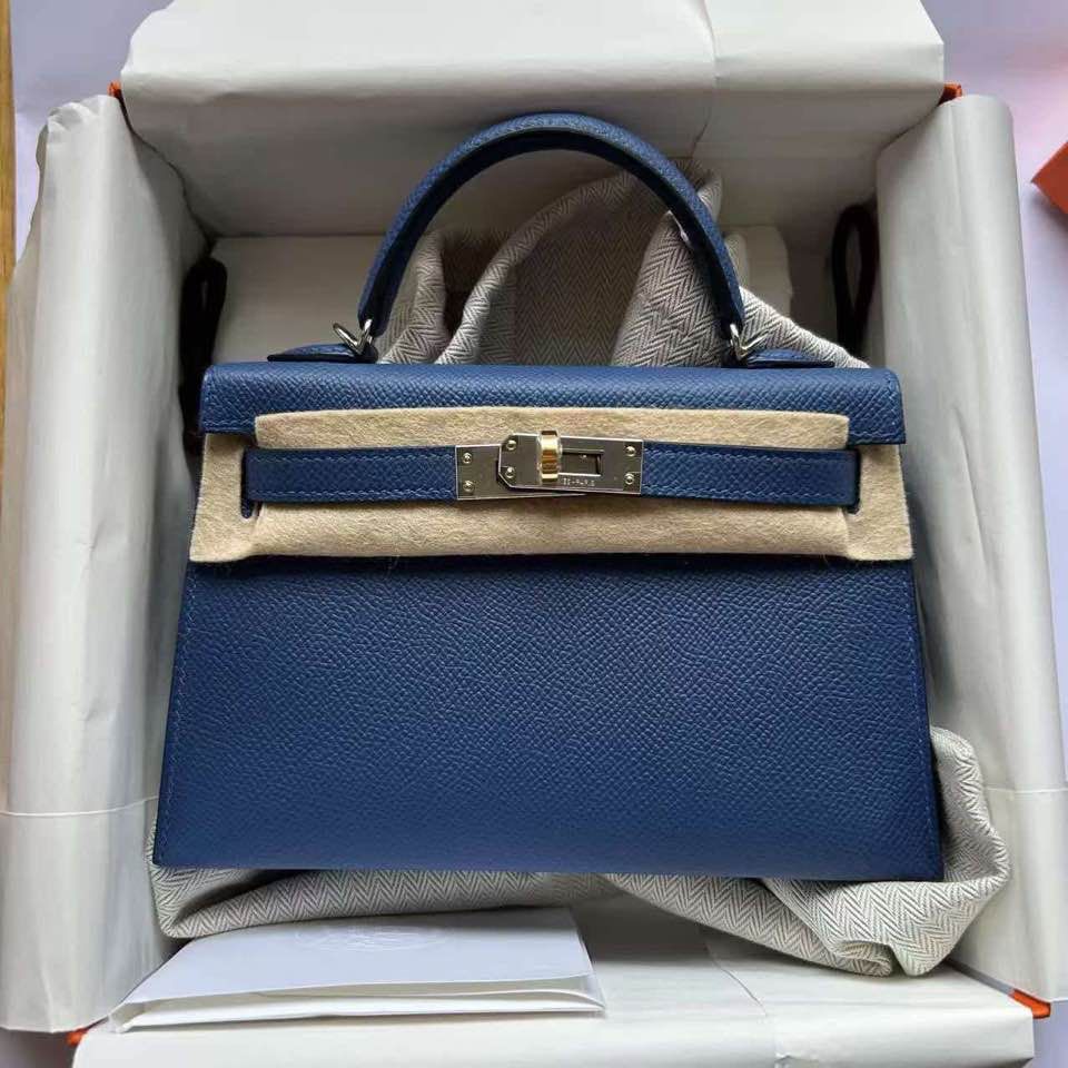 Kelly 20 Mini Blue Tie Electrum Hardware