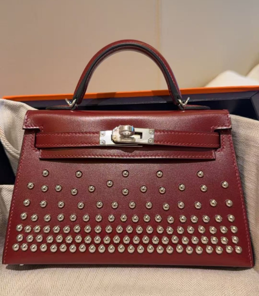 Kelly 20 Mini Cloute Rouge H Box Palladium