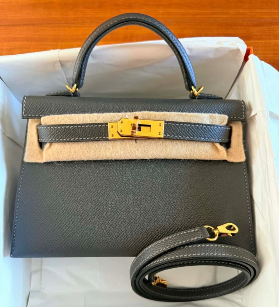 Kelly 20 Mini Gris Graphite Epsom Gold