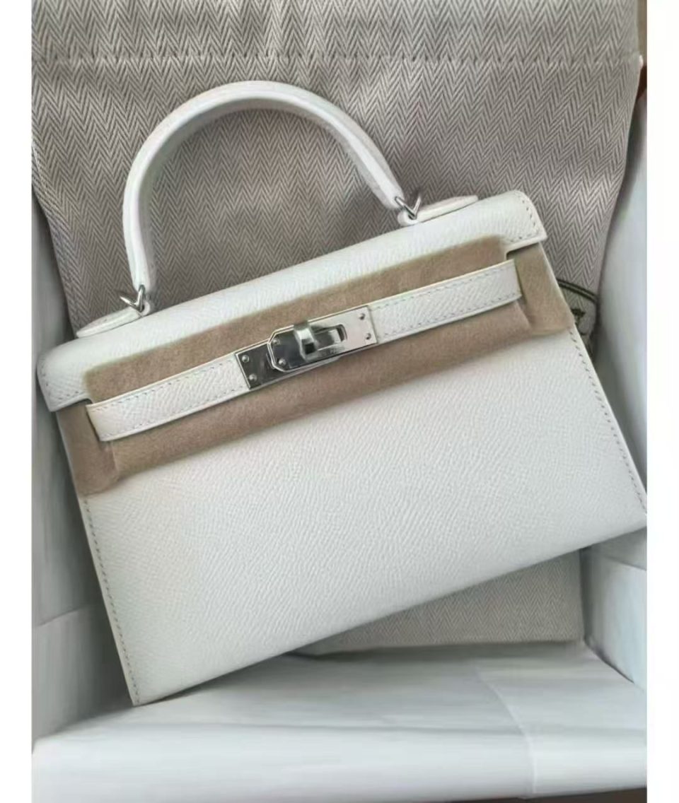 Kelly 20 Mini New White Epsom Palladium