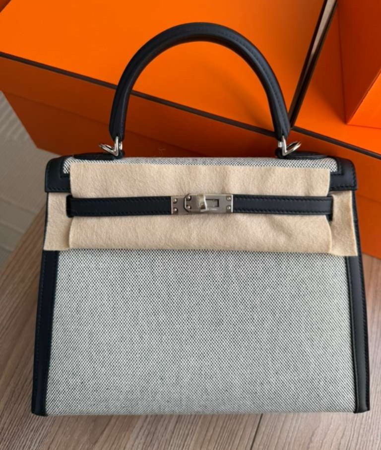 Kelly 25 Toile Panda Palladium