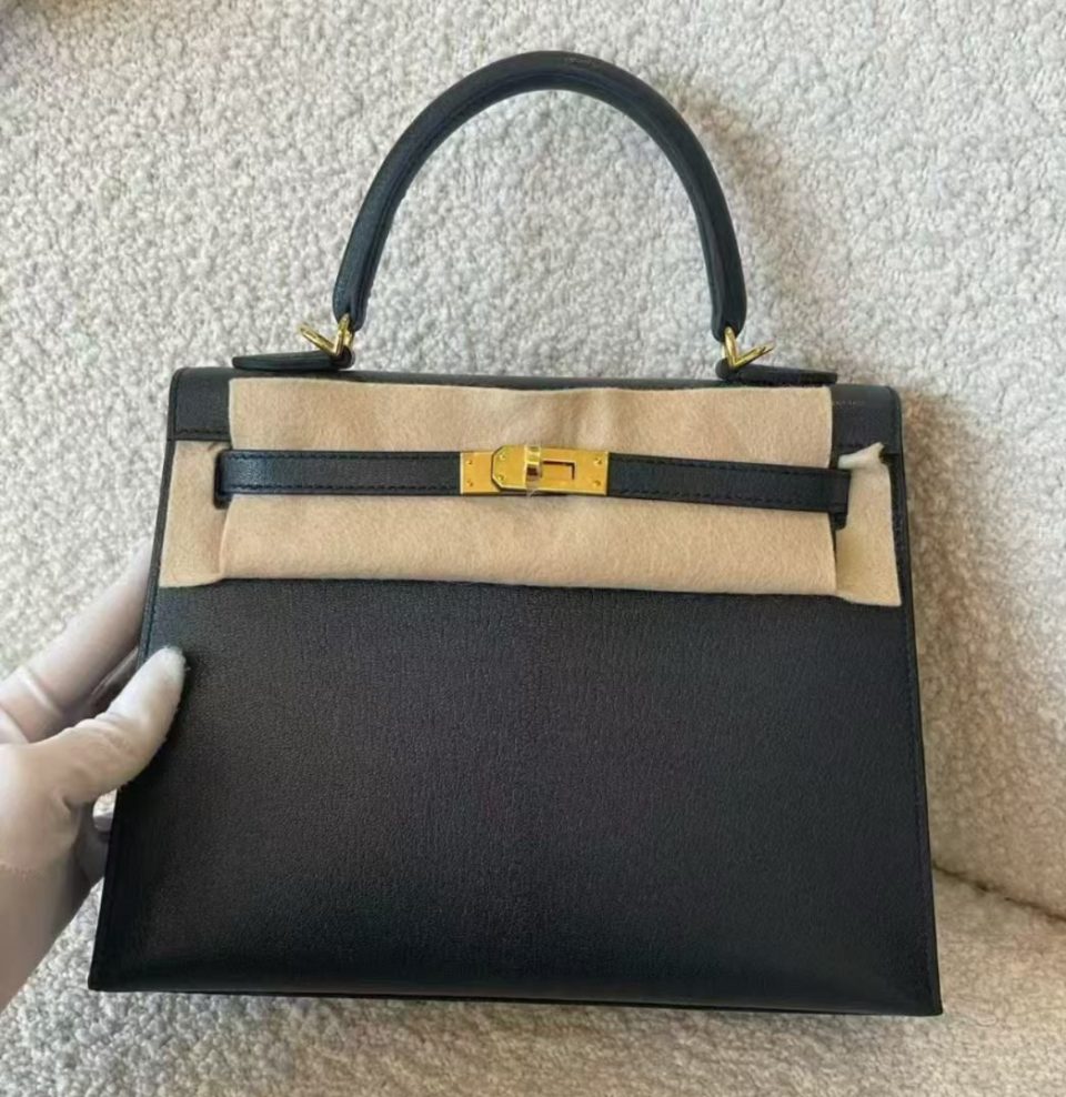 Kelly 25 Vert Rousseau Chevre Gold