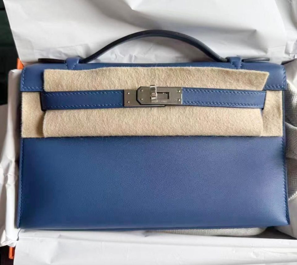 Kelly Pochette Blue Tie Swift Palladium