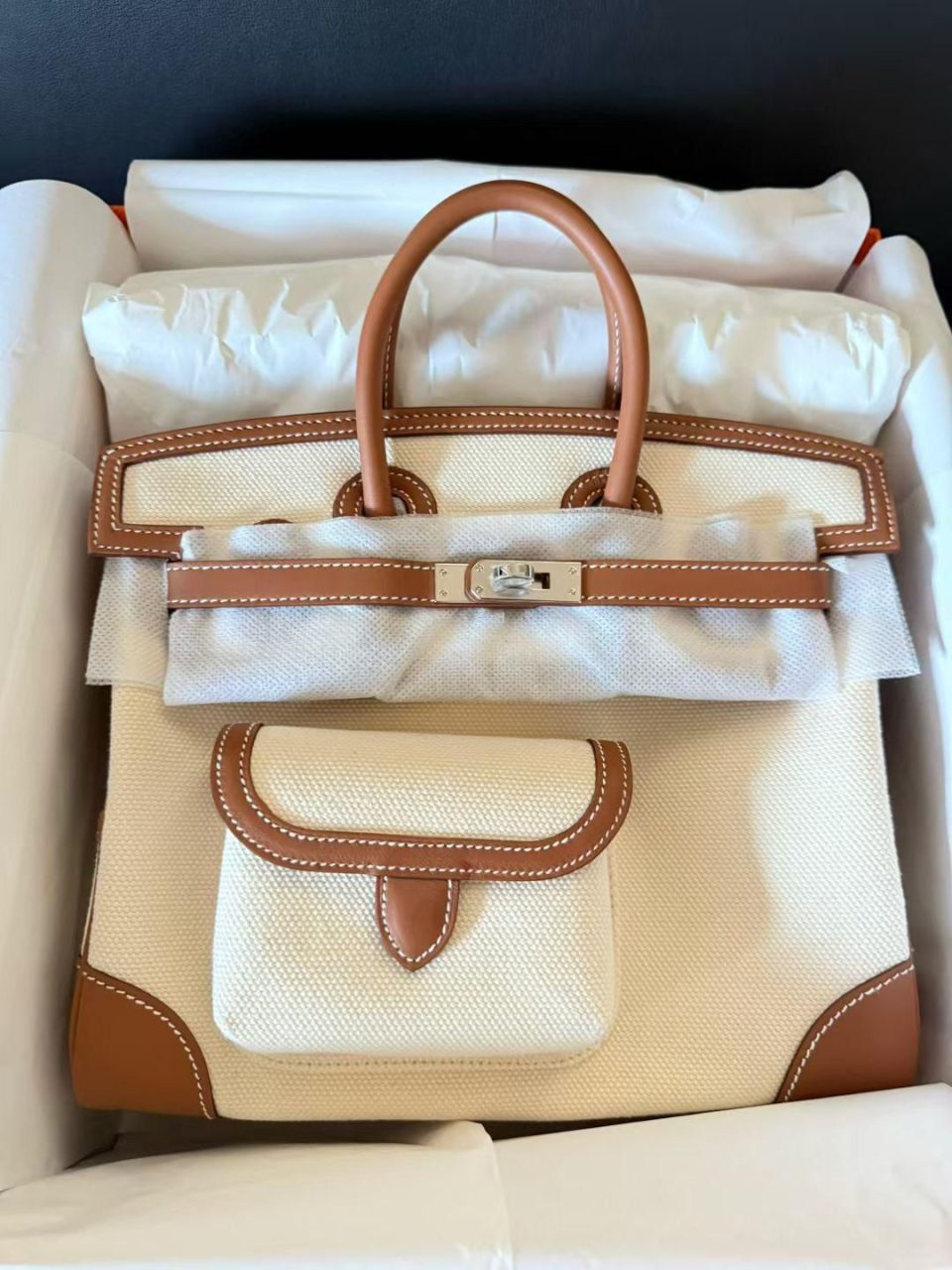 Birkin 25 Cargo Toile Nata Ecru Gold Swift Palladium