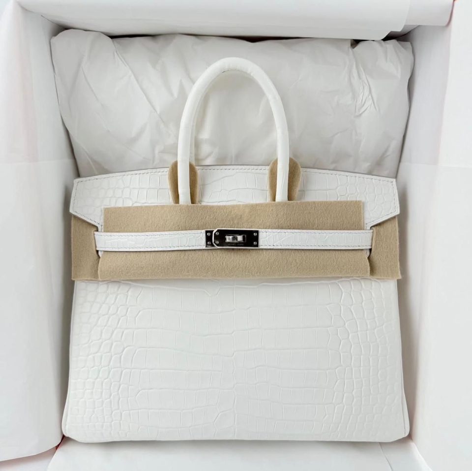 Birkin 25 Cream Chantilly Porosus Crocodile Palladium
