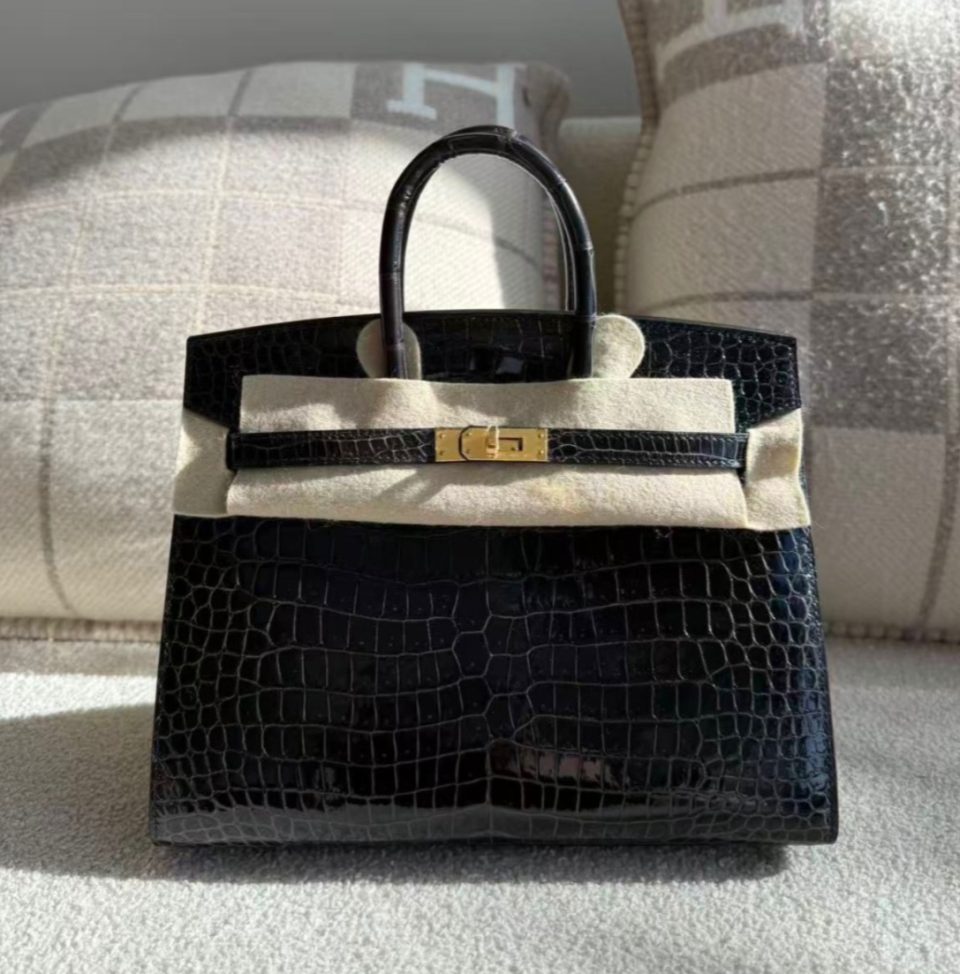 Birkin 25 Graphite Porosus Crocodile Gold
