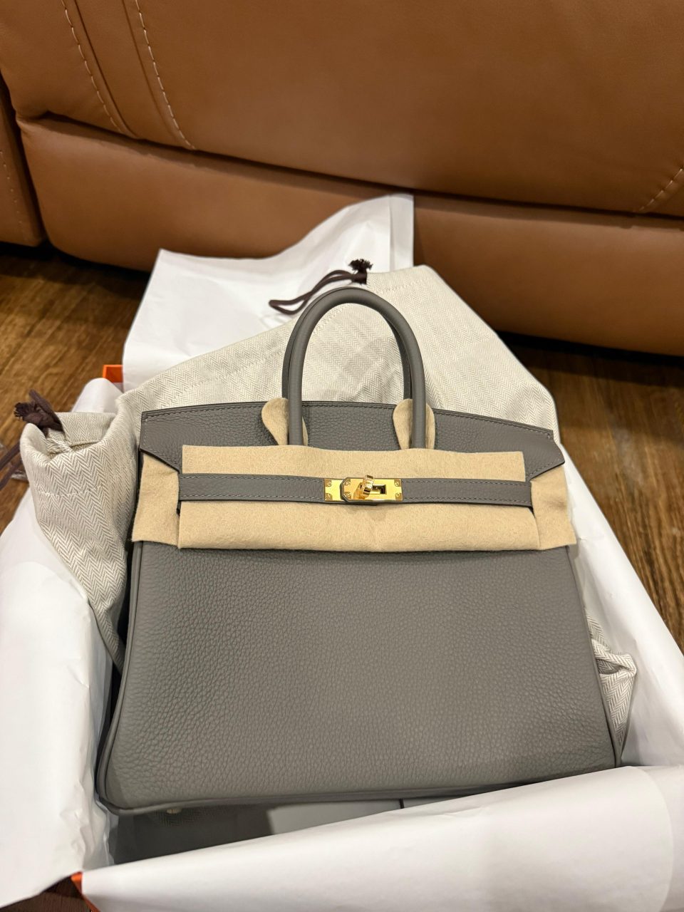 Birkin 25 Gris Meyer Togo Gold