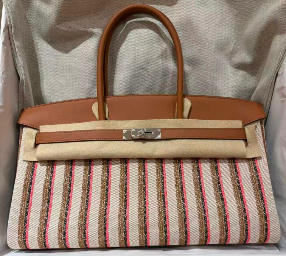 Birkin 29 Shoulder Light Gold Toile Palladium