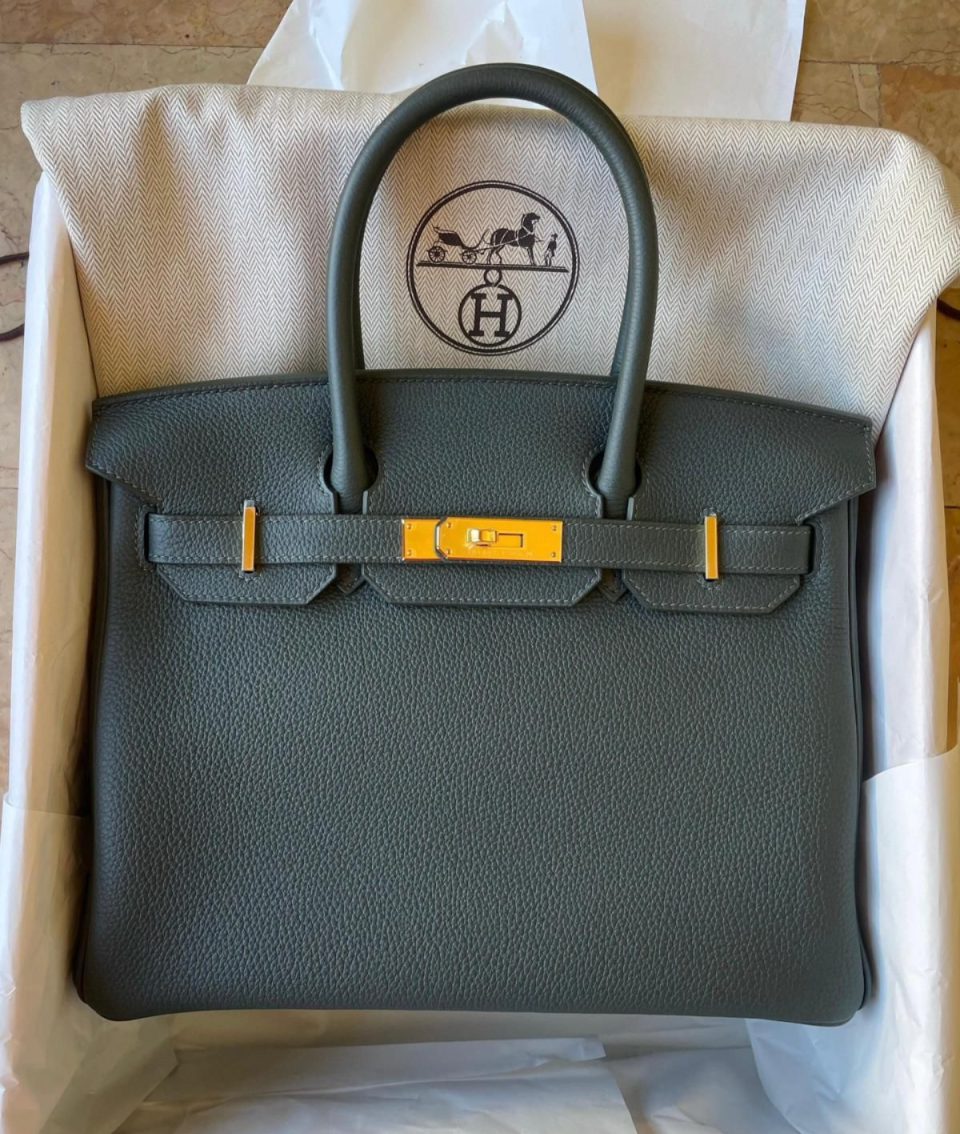 Birkin 30 Vert Mangrove Togo Gold