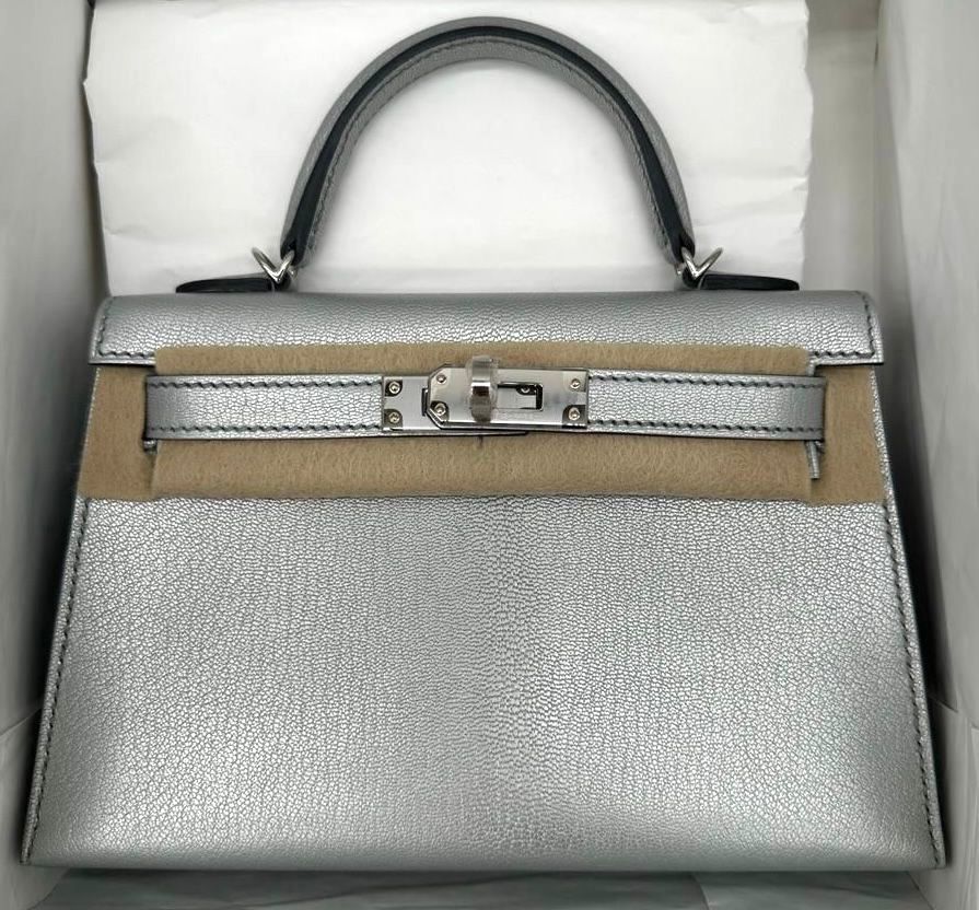 Kelly 20 Mini Argent Chevre Palladium