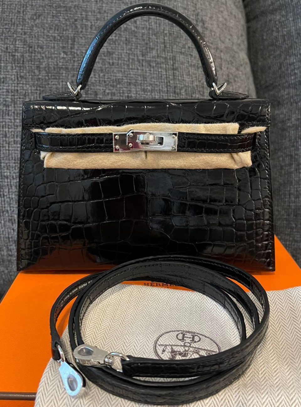 Kelly 20 Mini Black Alligator Palladium