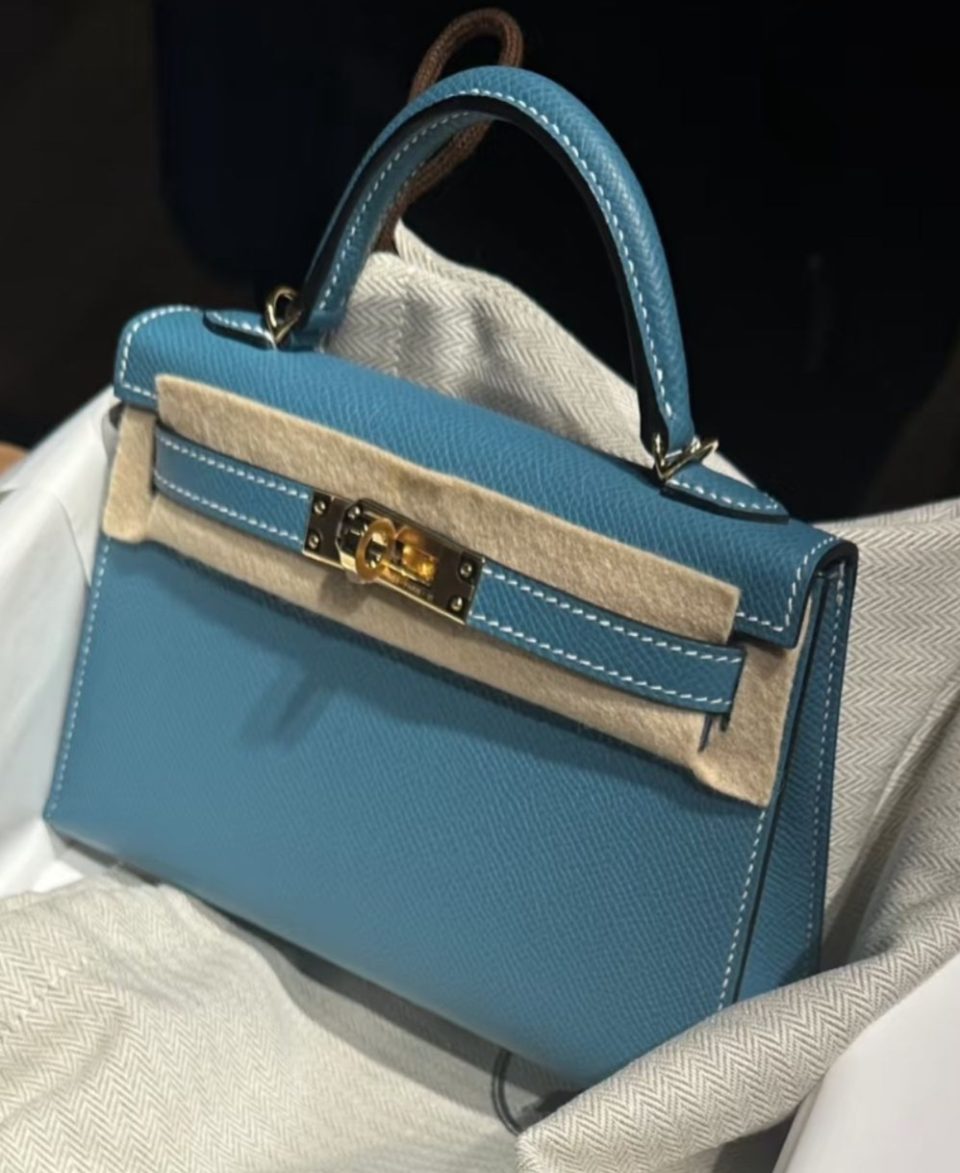 Kelly 20 Mini Blue Jean Epsom Gold