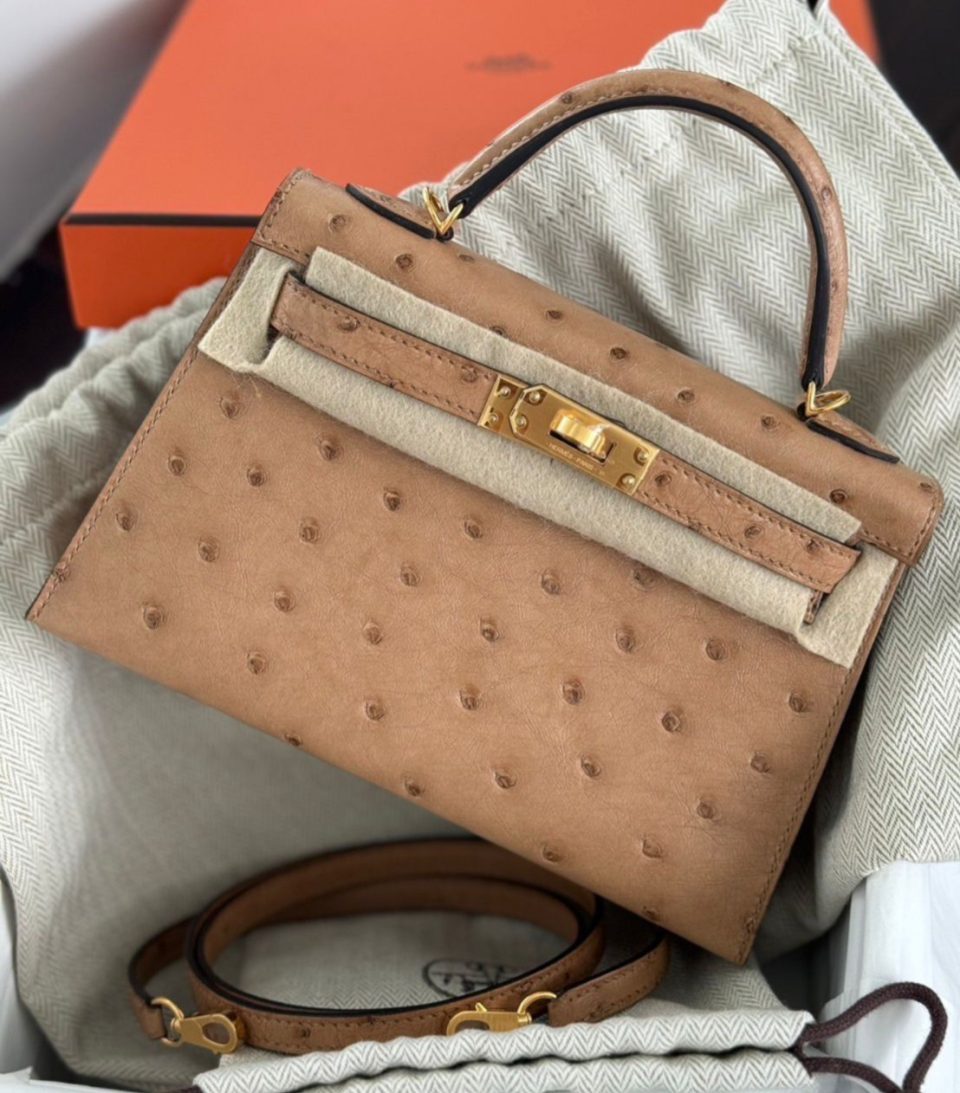 Kelly 20 Mini Chai Ostrich Gold