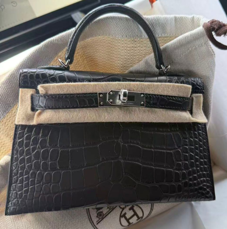 Kelly 20 Mini HSS Black Gris Perle Alligator Palladium