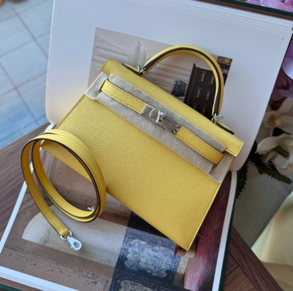 Kelly 20 Mini Jaune Mango Epsom Palladium