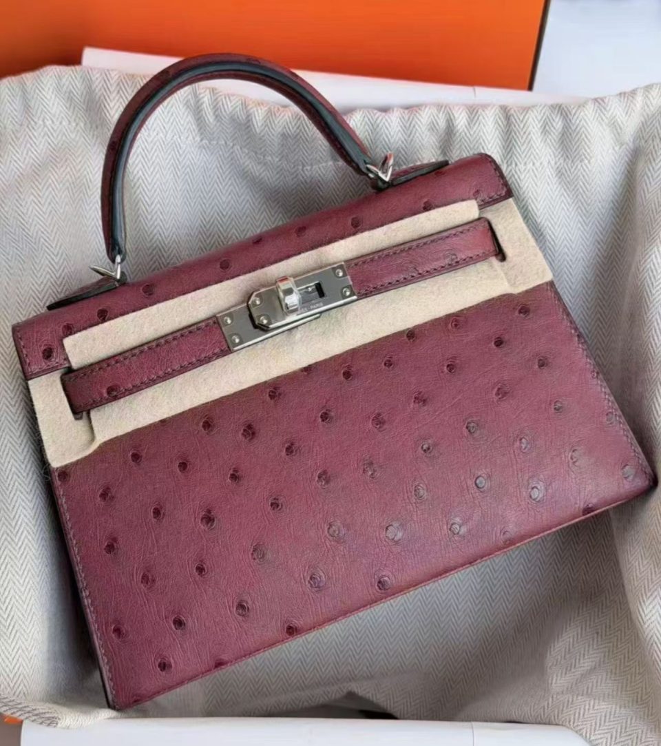 Kelly 20 Mini Rouge H Ostrich Palladium