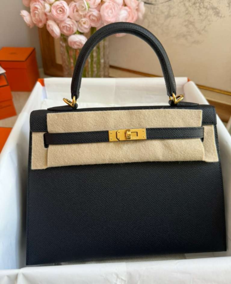 Kelly 25 Black Epsom Gold