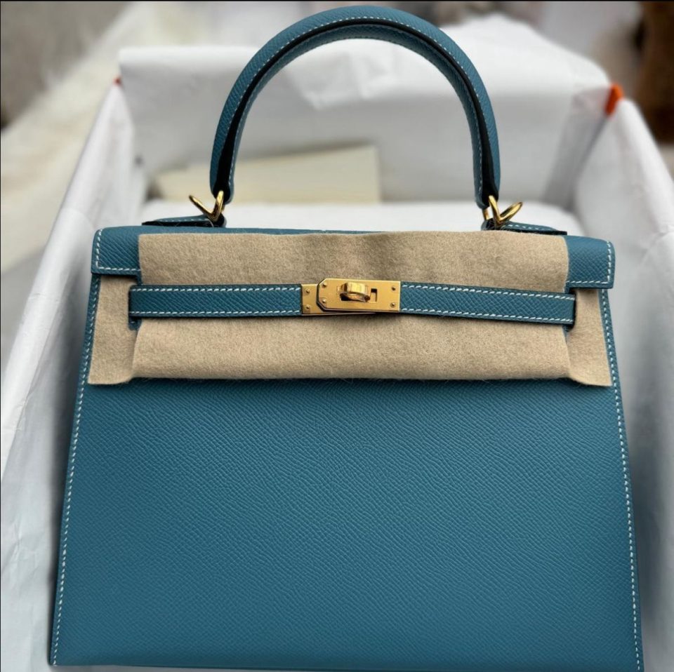 Kelly 25 Blue Jean Epsom Gold