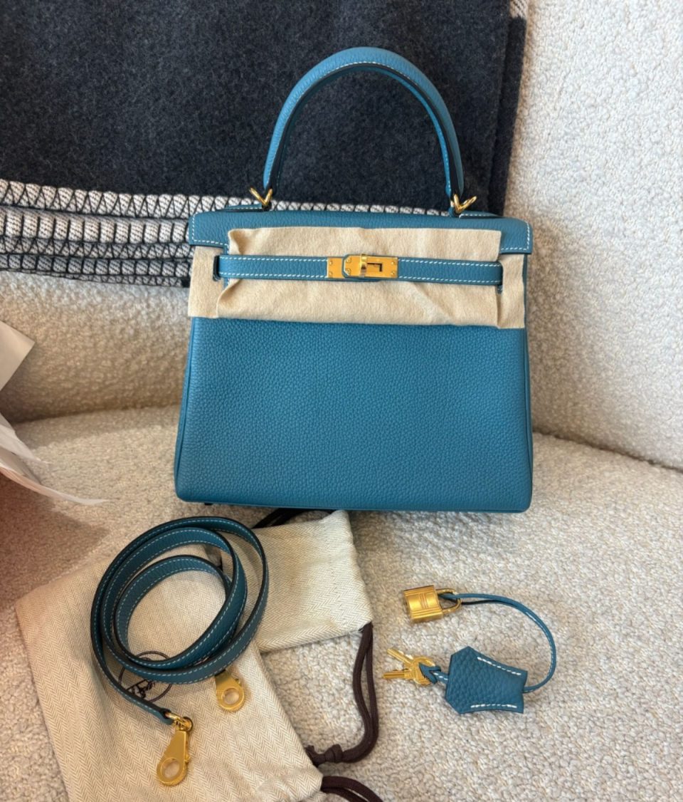 Kelly 25 Blue Jean Togo Gold