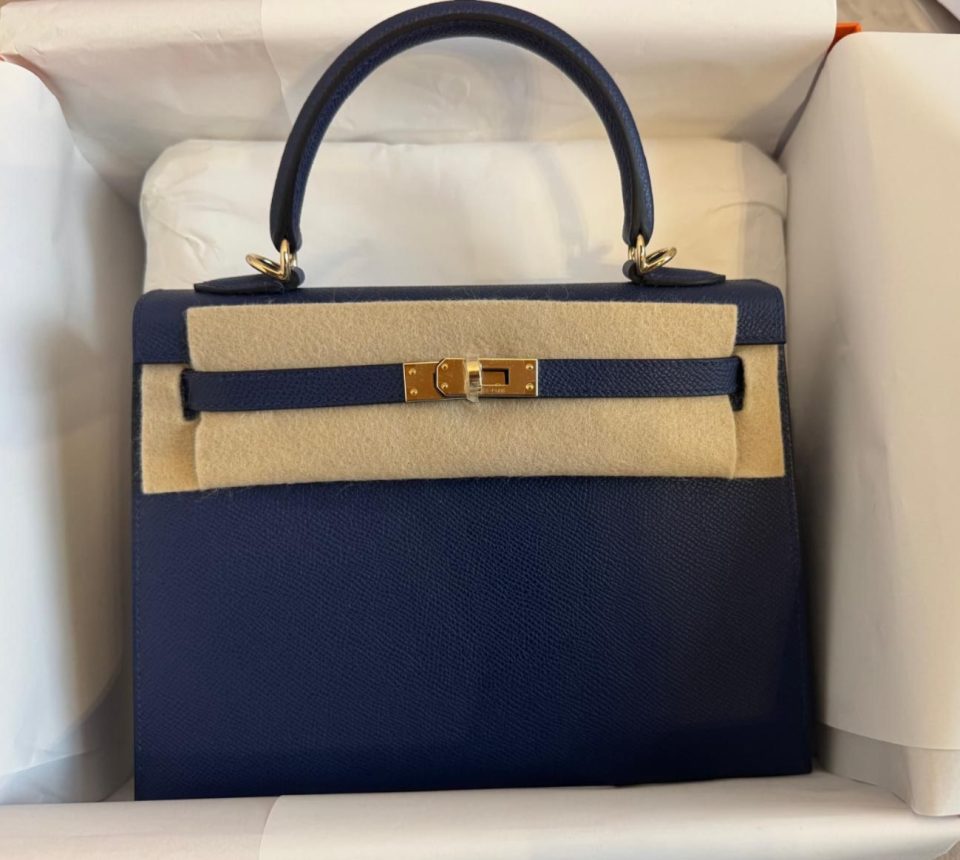 Kelly 25 HSS Blue Sapphire Nata Epsom Gold