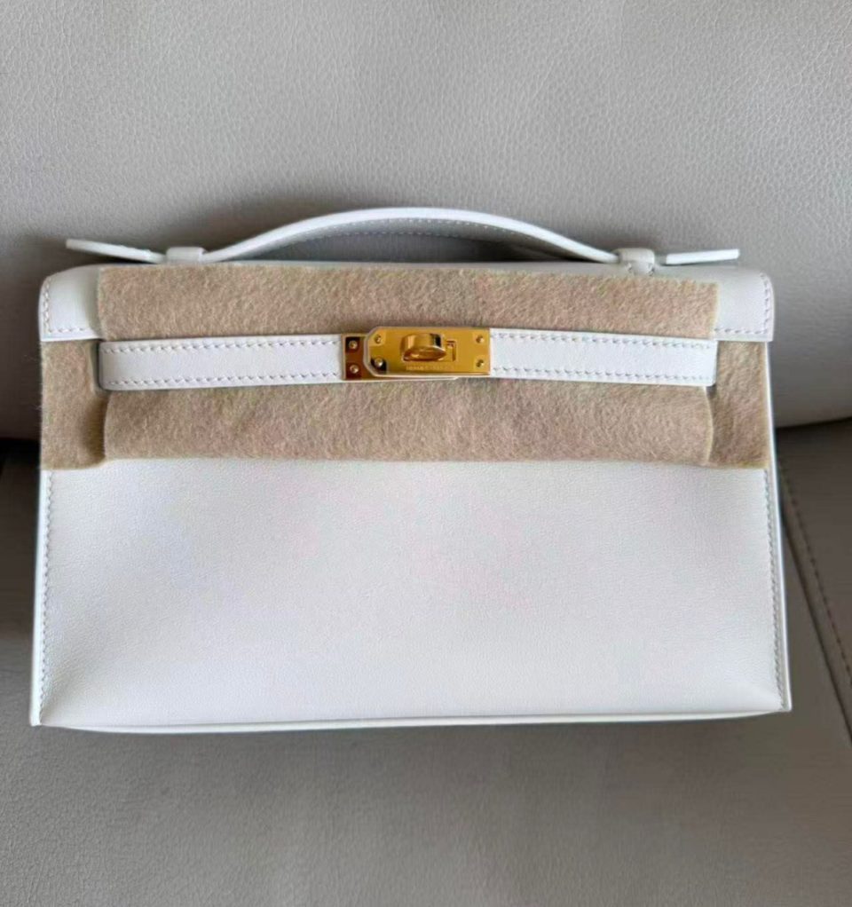 Kelly Pochette Blanc Swift Gold