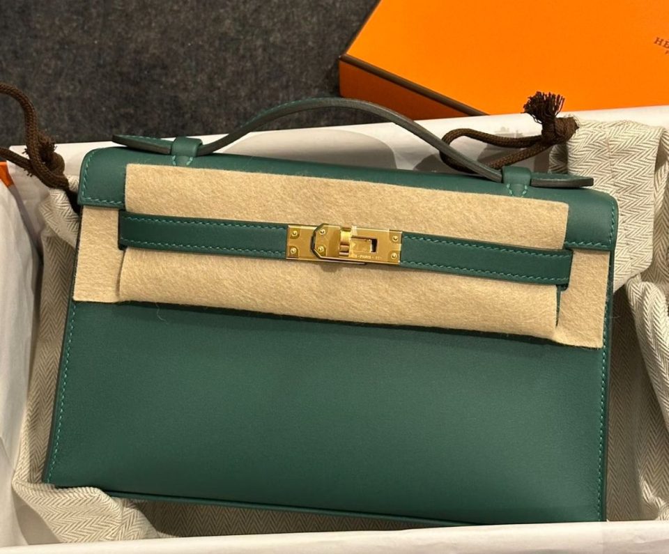 Kelly Pochette Vert Moyen Swift Gold