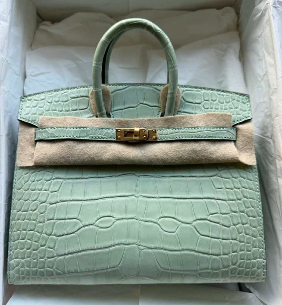 Birkin 20 Vert D´Eau Alligator Gold