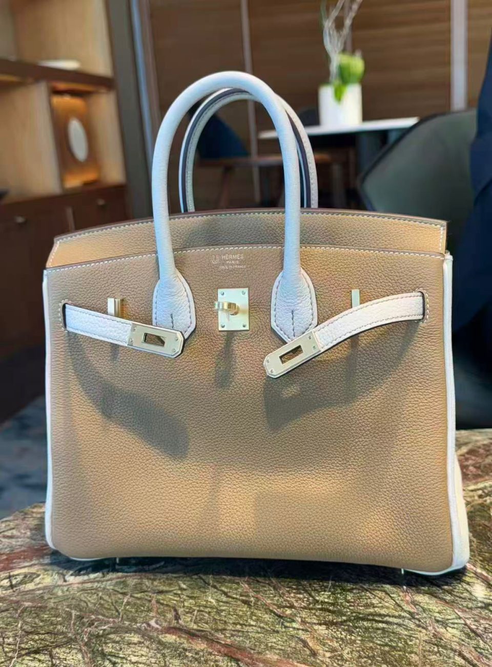 Birkin 25 Biscuit Craie Brushed Gold