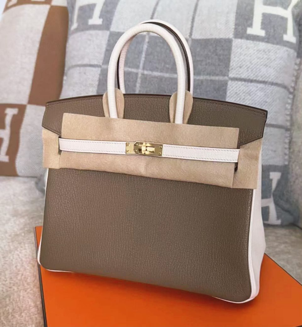 Birkin 25 Etoupe Nata Chevre Permabrass