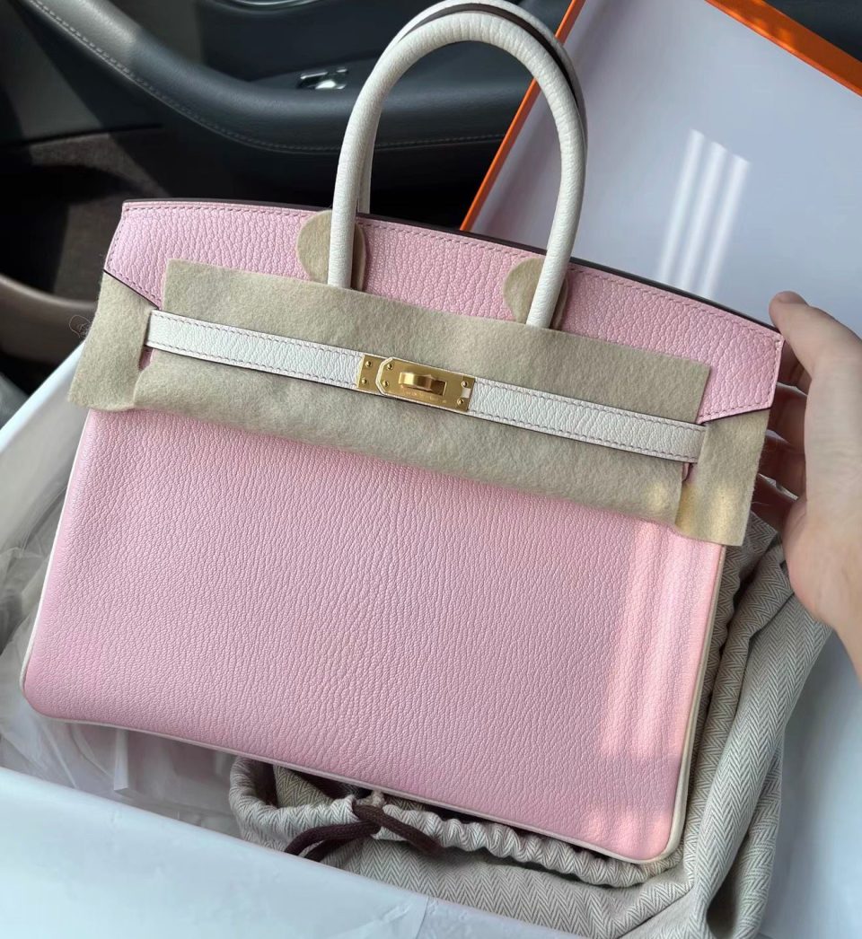 Birkin 25 HSS Rose Sakura Nata Chevre Gold