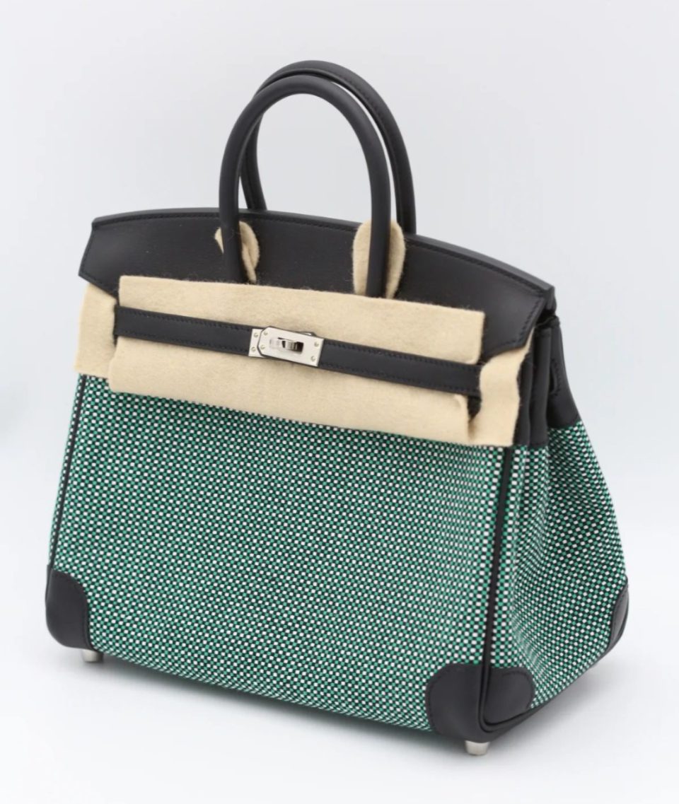 Birkin 25 Quadrille Black Menthe Palladium