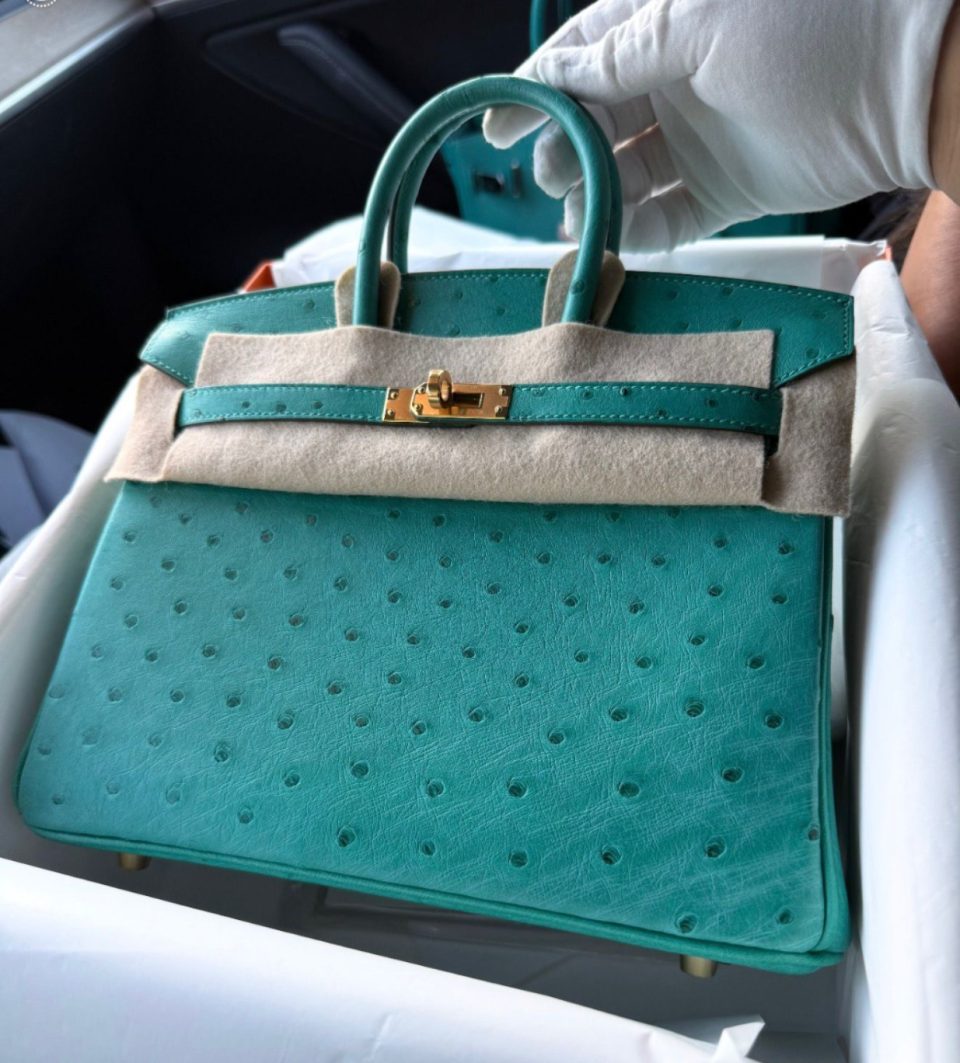 Birkin 25 Vert Verone Ostrich Gold