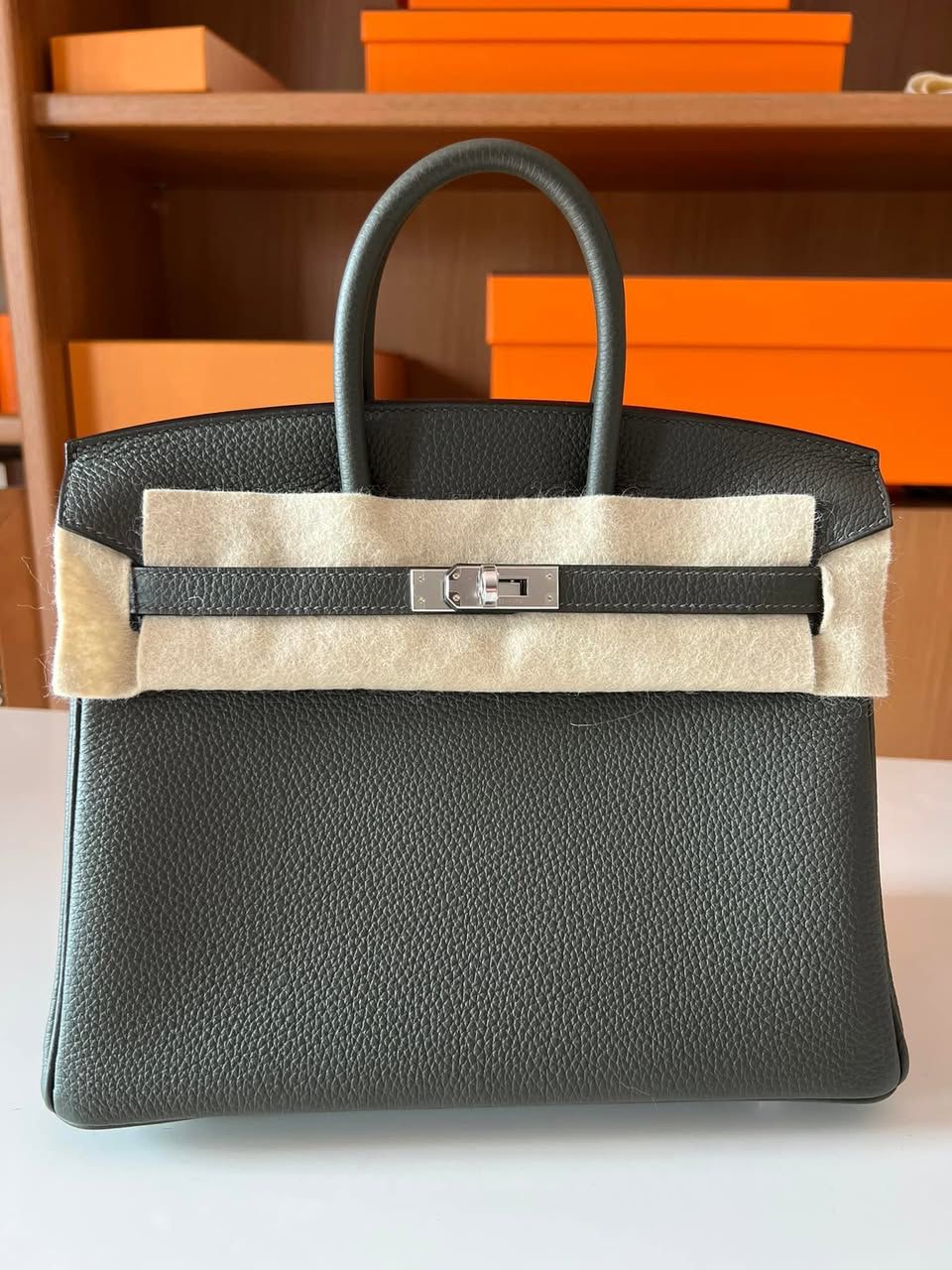 Birkin 25 Vert de Gris Togo Palladium