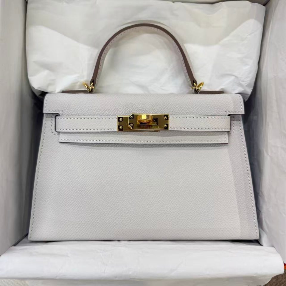 Kelly 20 Mini Gris Pale Epsom Gold