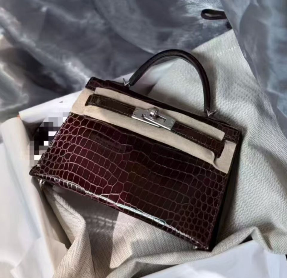 Kelly 20 Mini Havane Porosus Crocodile Palladium