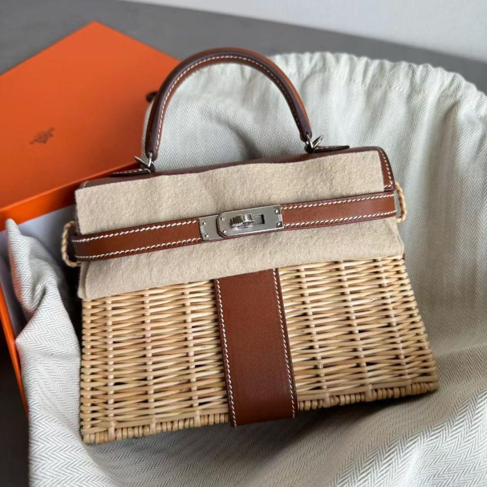 Kelly 20 Mini Picnic Fauve Barenia Faubourg Palladium